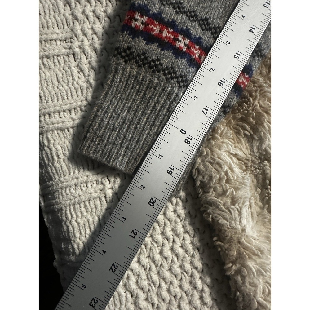 Brooks Brothers Mens XS Gray Fair Isle Border Crewneck Sweater Heathered Knit - Picture 4 of 6